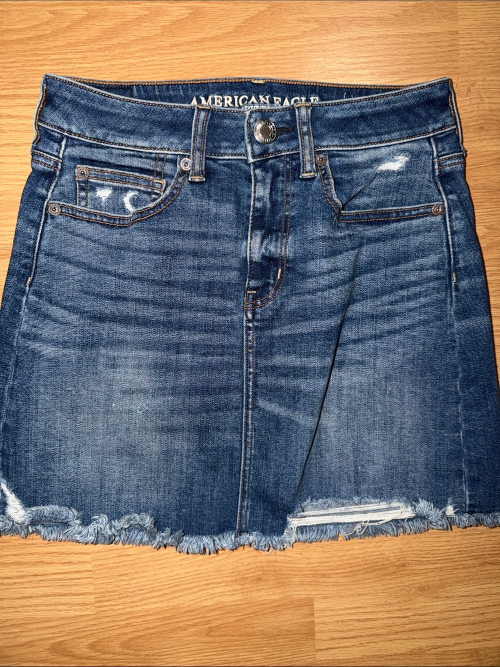 American Eagle Outfitters Blue Distressed Denim Mini Skirt